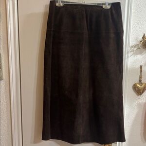 Women’s Dark Brown Genuine Suede Midi Skirt